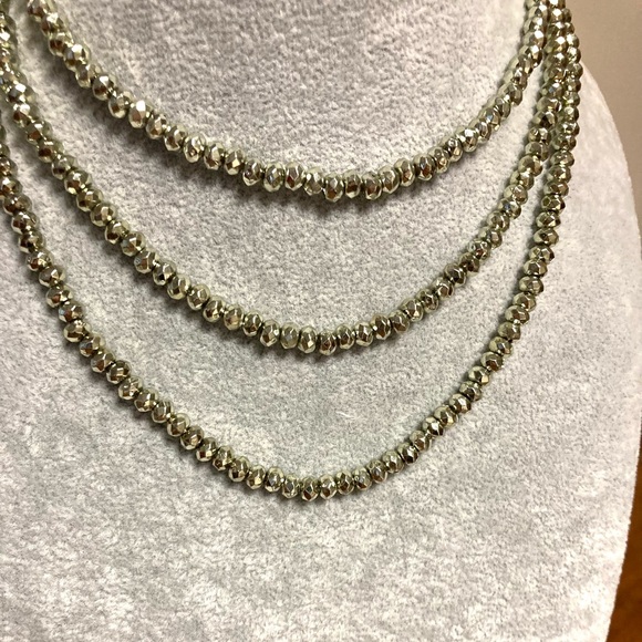 Hammered Gold Beaded Multi length Fashion Necklace NYC Boutique NWOT - Picture 7 of 11